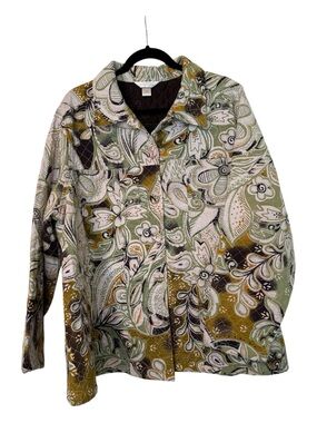 CJ Banks Olive, Cream & Brown Paisley Quilted Jacket